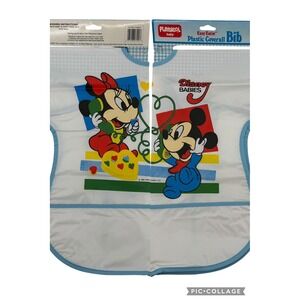 Vintage 80's NWT Playskool Baby Mickey Minnie Mouse Easy Eatin Plastic Smock Bib